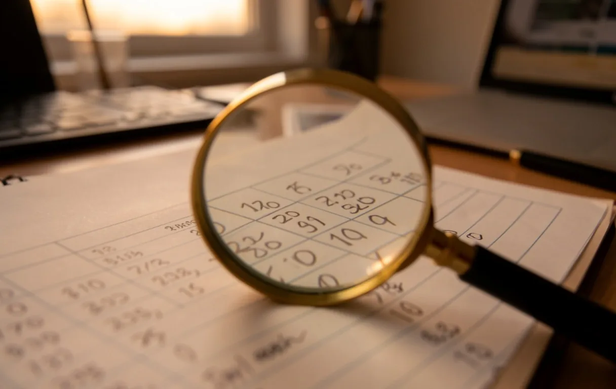 Magnifying glass on ledger